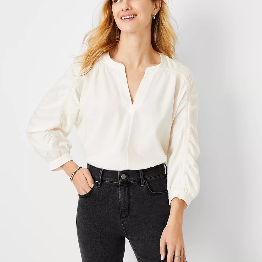 ANN TAYLOR RUCHED 3/4 SLEEVE TOP